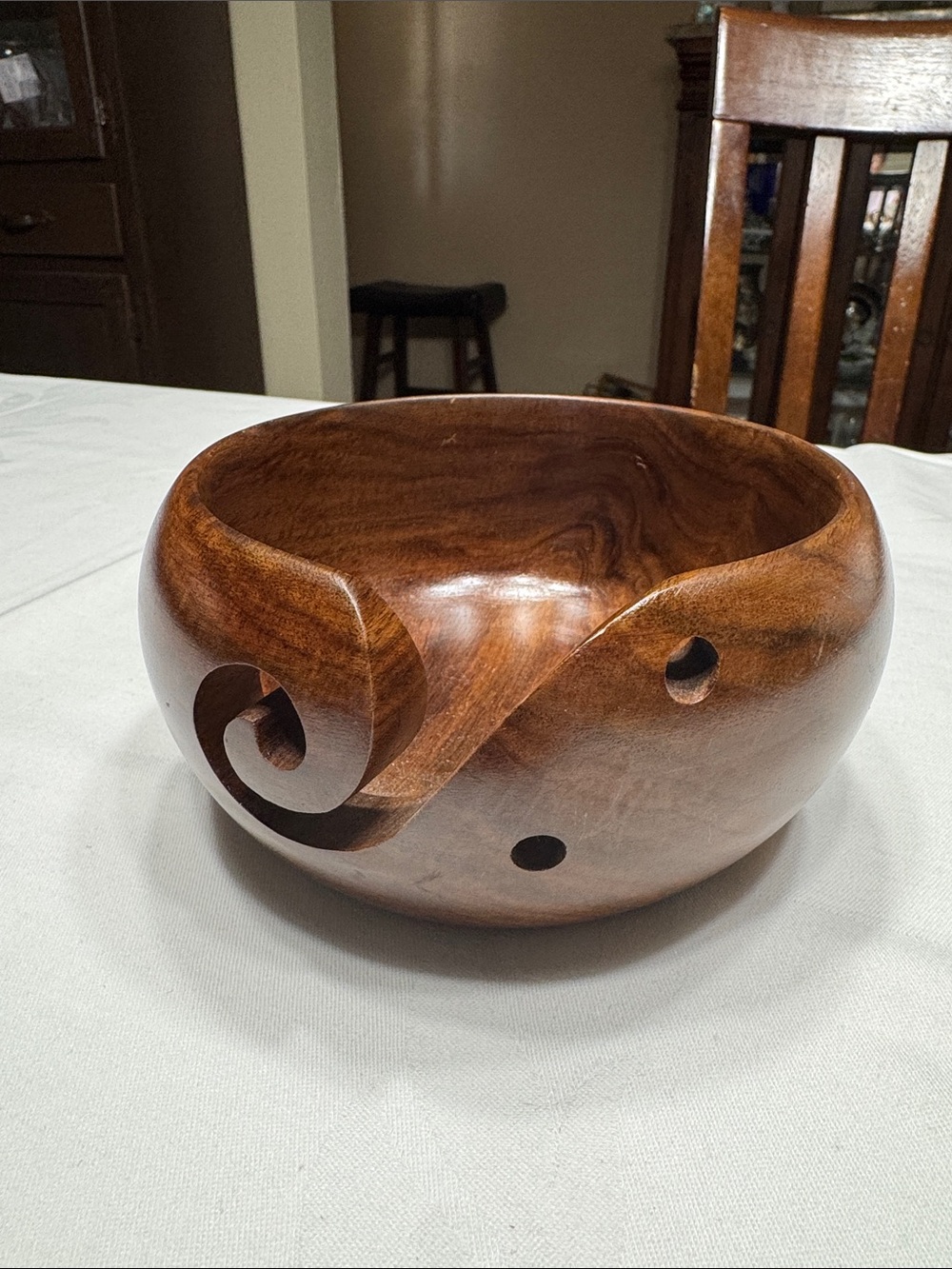 Hagestad Handicrafts rosewood yarn bowl.   5 1/2”